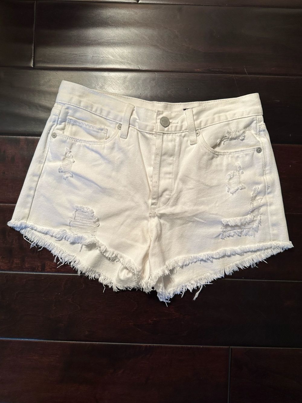 Blank NYC White Distressed Denim Cutoff Shorts